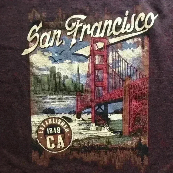 San Francisco Bridge Scenery Burgundy? t-shirt Men Large - Picture 2 of 6